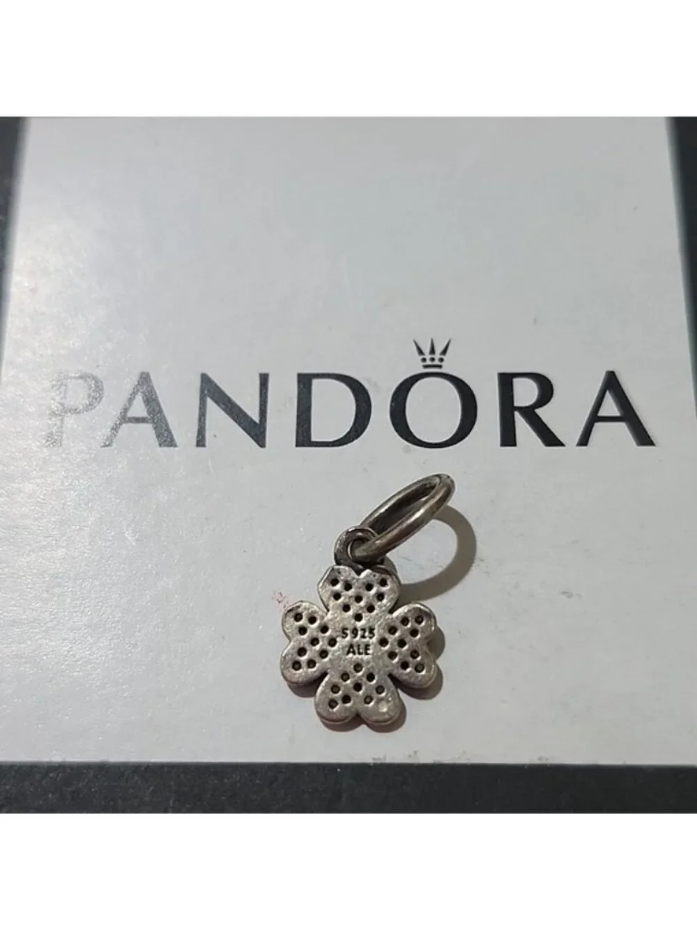 Pandora Retired Sterling Silver Symbol of Lucky in Love Clover Dangle with Clear